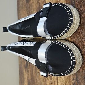 Kendall & Kylie Black Cream Rattan Espadrille Sandals Size 7